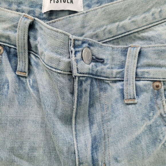NEW PISTOLA Bobbie Crossover Cutoff Denim Short In Light Blue Size 26 - Picture 3 of 6